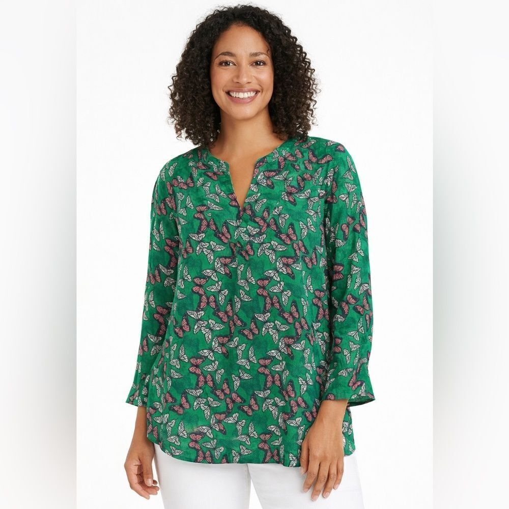 100% Linen Charter Club Butterfly Pattern Blouse NWOT